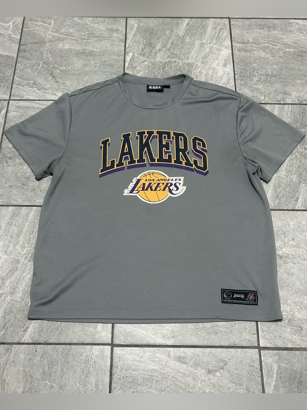 NBA Los Angeles Lakers Gray Heavyweight Performance T-Shirt Mens Large